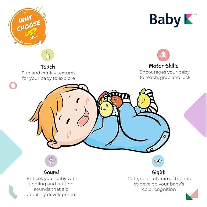 BABY K Strawberry Rattle Socks, Wrist and Hand Rattles - Newborn Toys for Baby Boy or Girl - Brain Development Infant Toy - Suitable for 3-6, 6-12 Months