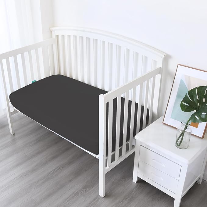 Biloban Crib Sheets Fitted, 2 Pack Crib Sheet Fits for Standard Crib Mattress, Neutral Toddler Bed Sheets for Baby Boys and Girl, Black, 52”X 28”