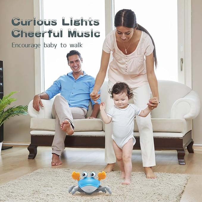 Yeaye Crawling Crab Baby Toys Infant - Tummy Time Toy Gifts for 3 4 5 6 7 8 9 10 11 12 Boy Girl with Learning Crawl System Music for 0-6 6-12 12-18 36 Months Walking Toddler Birthday Gift(Blue)