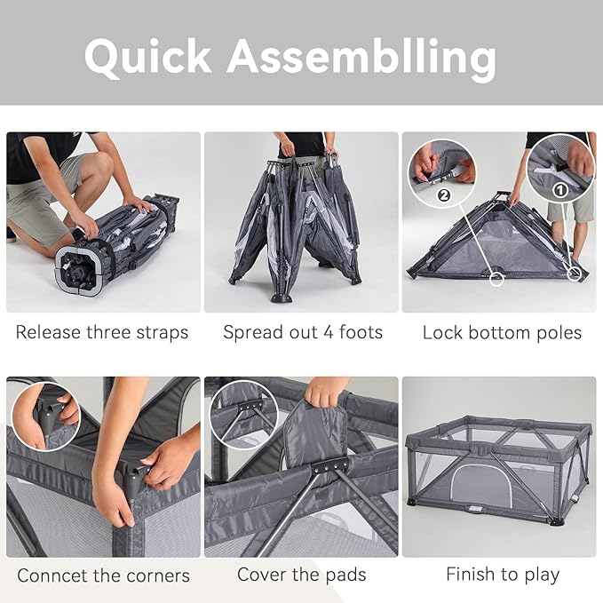 Foldable Baby Playpen, Extra Large Play Pen for Babies and Toddlers, Baby Fence Play Yard, Safety Kids Portable Playpin Indoor&Outdoor (59"X59",Dark Grey)