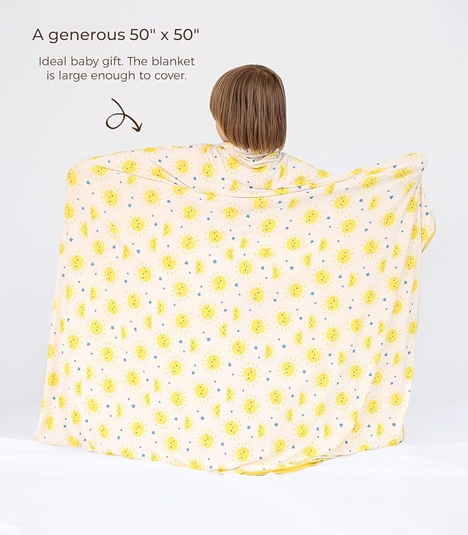 Premium Baby Blanket, Stretchy Quilt for Kid, Soft Crib Bedding for Newborn Baby and Toddler, Nursery Blanket for Boys and Girls, Viscose Made from Bamboo, 50'' x 50'' Sun