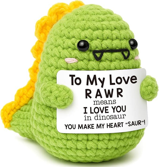 Mini Gifts for Him Her Cute Handmade Crochet Dinosaur Gift for Couples Boyfriend Girlfriend I Love You Wedding Anniversary Christmas Birthday Gift for Women Men Husband Wife Romantic To My Love Dino