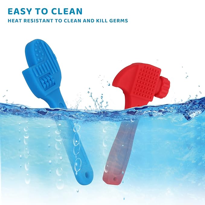 Fu Store 2 Pack Soft Silicone Teething Toys for 0-12 Months 6-24 Months Toddlers Infant Hammer Spanner Tools Shape Baby Teethers Relief Soothe Babies Gums Set