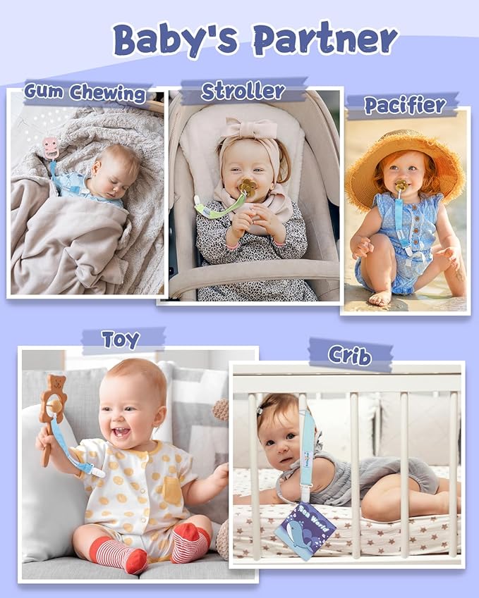 Babygoal Pacifier Clips 8 Pack, Pacifier Holder Clips for Baby Boys and Girls Fits for Most Pacifier, Binkie Styles & Baby Teethers & Toys and Gift-Neutral Color 8PS41