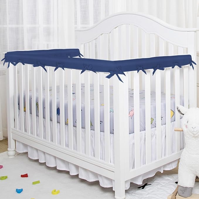 4Pc Crib Rail Covers Sets,Rail Guard for TeethingSoft Anti-Collision Strip Corner Cover, Suits for Most Standard Bed (4pc-Gray) (3Pc-Blue)