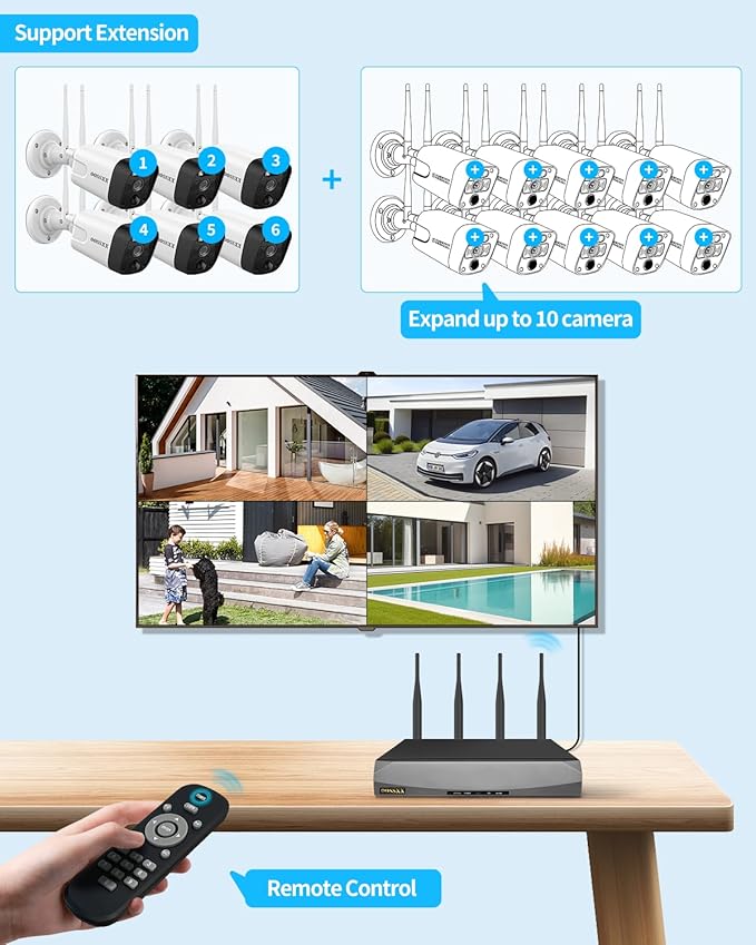 2-Way Audio & PIR Detection Dual Antennas Outdoor Wireless Security Camera System 5.5MP Wi-Fi Video Surveillance DVR Recorder