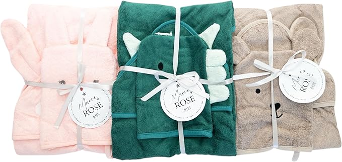 Hooded Baby Towel with Mitt - Ultra Soft Plush Bath Essential for Newborn, Infant & Toddler - Premium 30x30 Inch Large Absorbent Baby Bath Towels with Hood for Boys & Girls (Happy Dino)