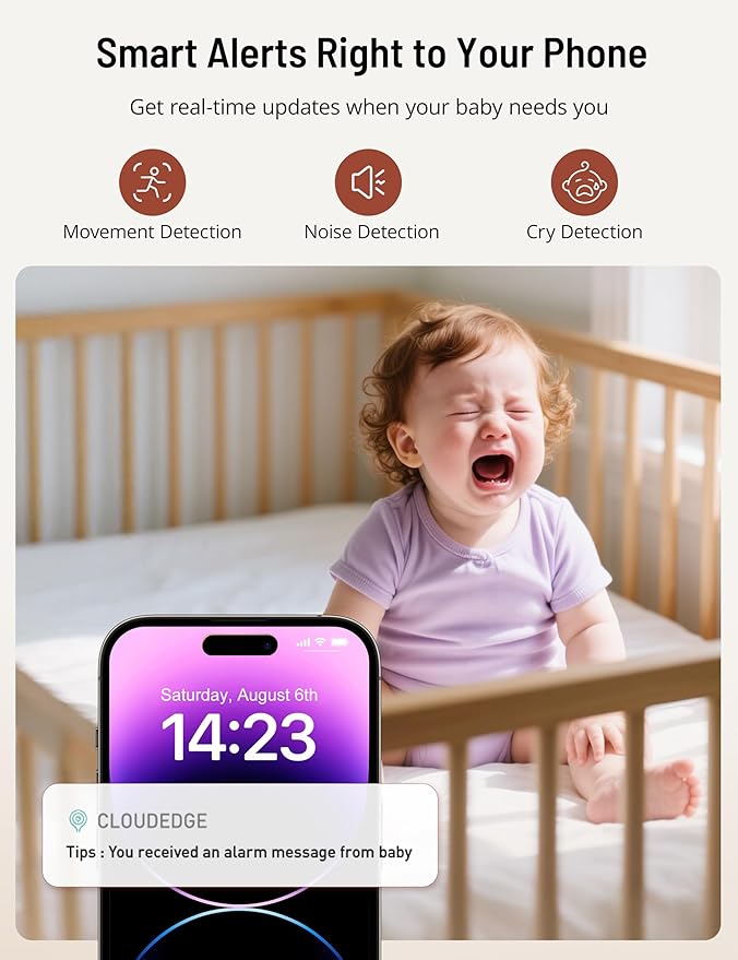 PARIS RHÔNE Split-Screen Baby Monitor, 5” Smart Video Baby Monitor with App Control, Two 2K UHD WiFi Cameras, Night Vision, Motion & Cry Detection, AI Tracking, RGB Night Light, Lullabies