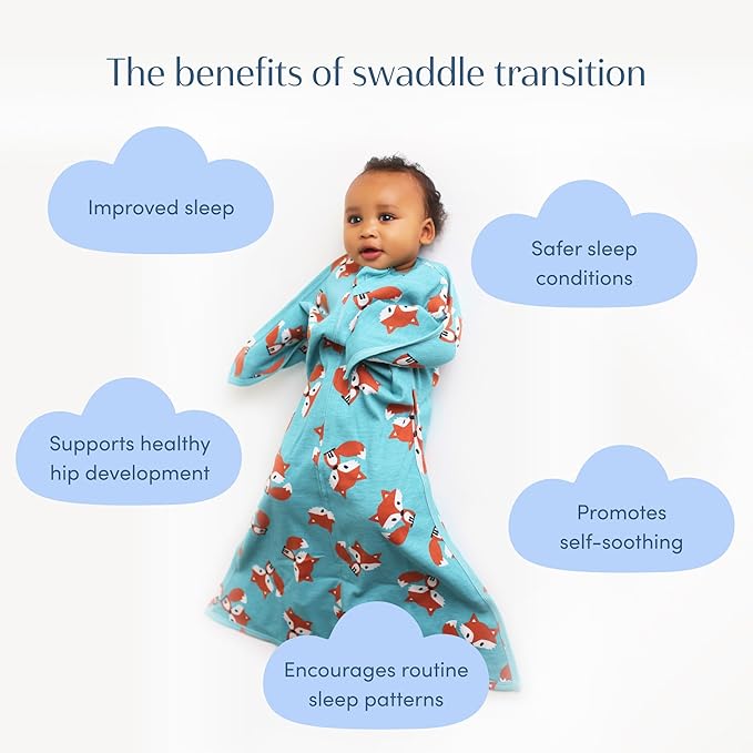 SleepingBaby Zipadee-Zip Transition Swaddle - Cozy Baby Swaddle Blanket with Zipper Convenience - Roomy Wearable Blanket for Easy Diaper Changes - Friendly Fox, X-Small (3-6 Month)