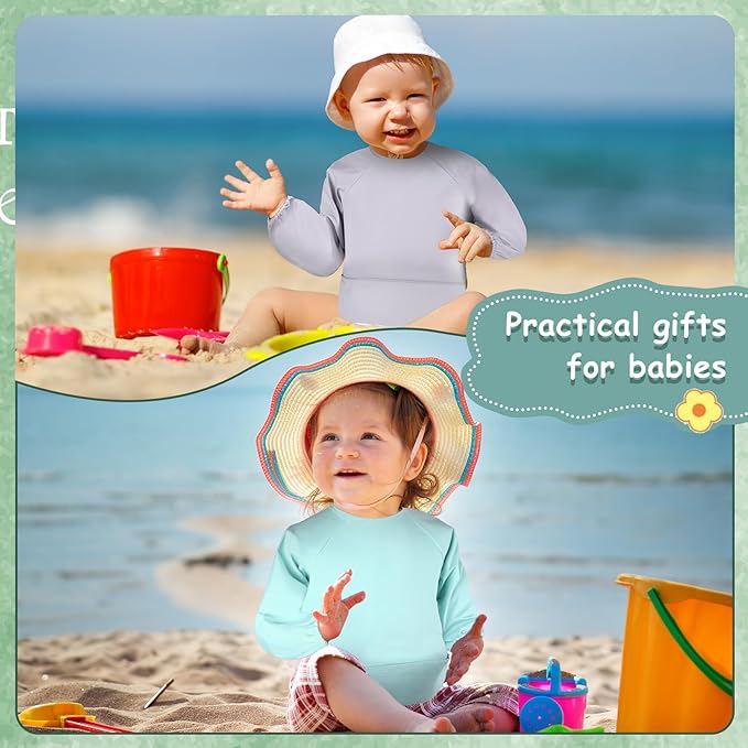 Jeyiour 6 Pack Long Sleeve Baby Bibs Mess Proof Bib Washable Feeding Bib Waterproof Smock Bib for Infant Toddler 6-24 Months