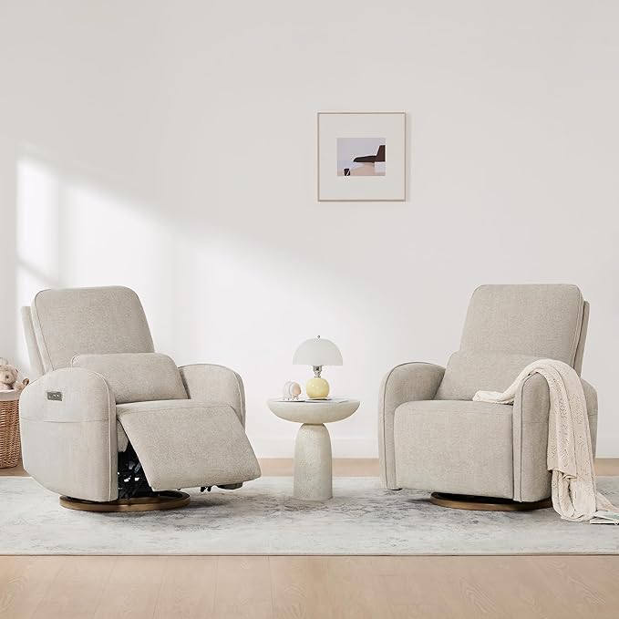 CHITA Power Nursery Glider Recliner Chair, Electric Swivel Rocker Recliner for Adults, Rocking Chair with Removable Lumbar Pillow for Living Room, FSC Certified, Fabric in Khaki