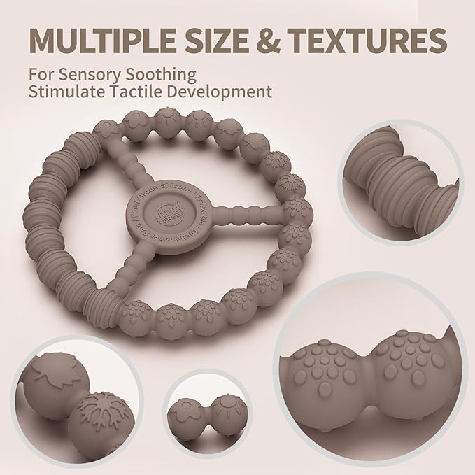 Baby Teething Toys 3-6 Months, 3 Pack Silicone Teething Rings for Babies 6-12 Months Relief, Freezable & Easy Grip Teether for Infant 0-6 Months Boys Girls, Kids Easter Gift (Clay DustyRose Brown)
