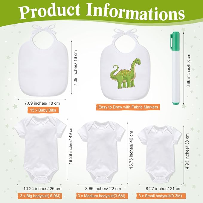 Roowest 35 Pcs Baby Shower Bibs Games Design Wooden Baby Shower Party Game Sign DIY Bodysuit Sign 15 White Blank Feeder Bibs 9 Newborn Bodysuit 10 Markers for Boys Girls (Animal)