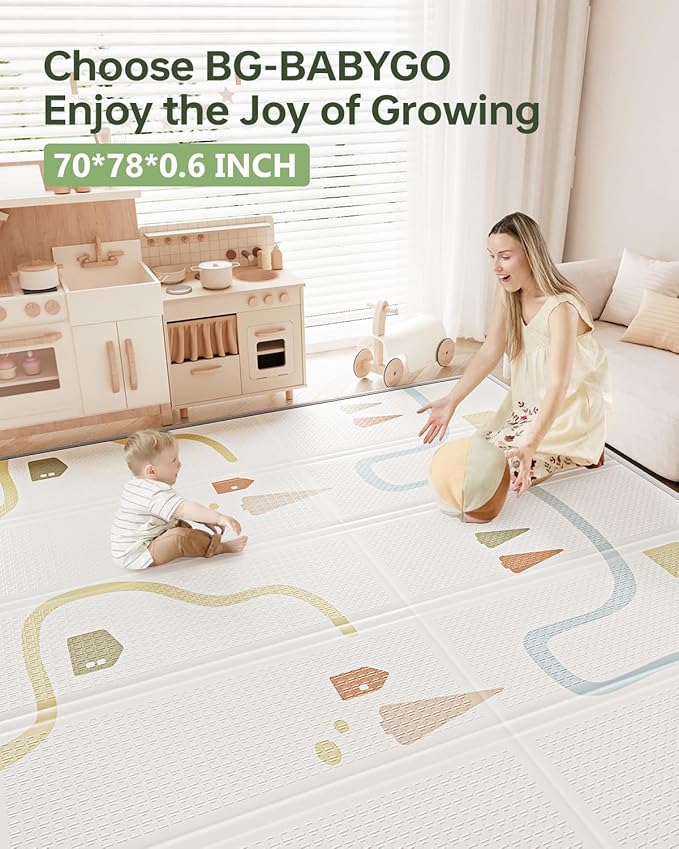 Baby Play Mat, Foldable&Waterproof Baby Play Mat for Floor, Reversible Foam Playmats for Babies Boy and Toddlers Infants, Edge Reinforcement Crawling Mat for Indoor&Outdoor&Travel(50*77*0.4)