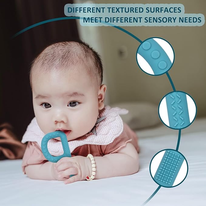 Sensory Chew Toys for Autistic Children 4 Pack, P Shape Sensory Toys for Babies Toddlers, Baby Teething Toys for 3-6 6-12 Months Oral Motor Stimulation, Silicone Chewy Necklaces for Kids Adults