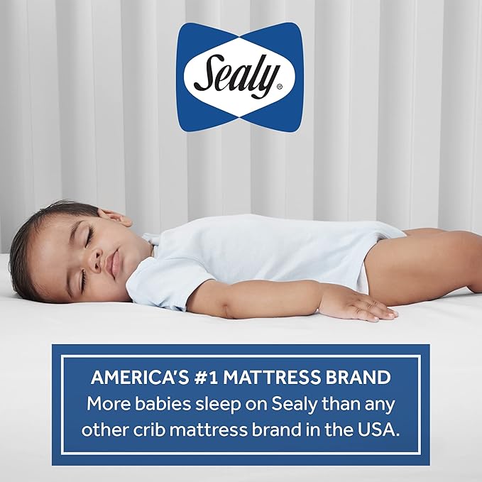 Sealy Baby Cozy Cool Hybrid Breathable Crib Mattress, GREENGUARD GOLD Certified, Made in USA, Cooling Foam, 2 Stage, Toddler Bed Fit, 204 Coils & Cotton Cover, Safety & Quality Tested, 52x28"
