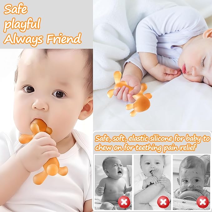 WAJIAYON Easter Bunny 2 Pack Amber Oil Baby Teething Toys for Babies,Silicone Baby teethers for Babies 3-6 Months,Freezer BPA Free Soft and Textured Chew Infant Toys Easter Gifts for Boys and Girls
