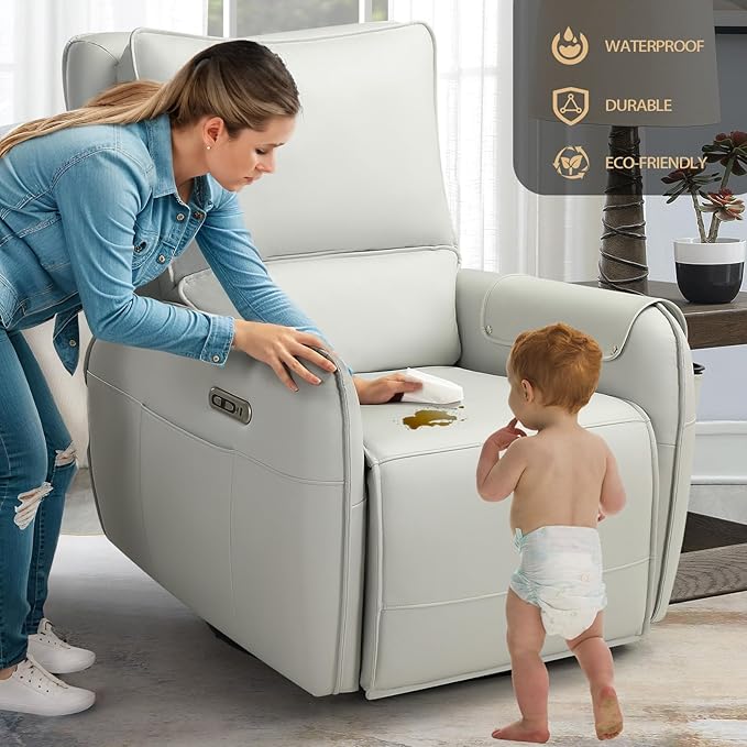 Power Recliner Rocking Chair Nursery Gliders, Electric Swivel Rocker Recliner Chair, Comfy Upholstered Living Room Reclining Chairs with Lumbar Support