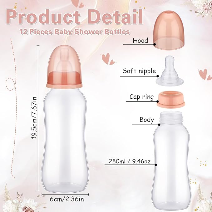 TrelaCo Cool Baby Shower Games Sets 12 Pcs Feeding Bottles with 1 Bottle Chug Sign for Gender Reveal Baby Shower Party Favors Decoration Games(Boho,Brown)