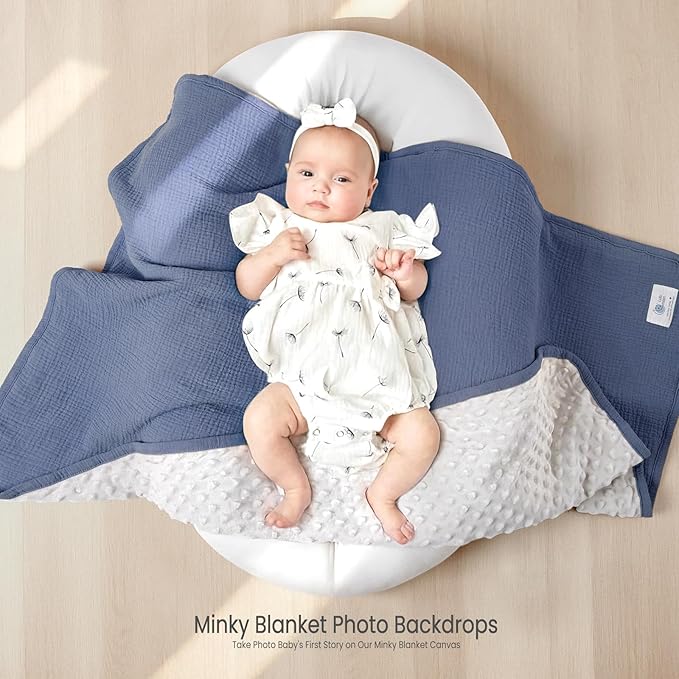 lulumoon Baby Blanket for Newborn Receiving: Minky Dot & Muslin Lightweight - Thermal Blanket Gift for Baby Shower & Hospital Welcoming 30"x40"(Blue)