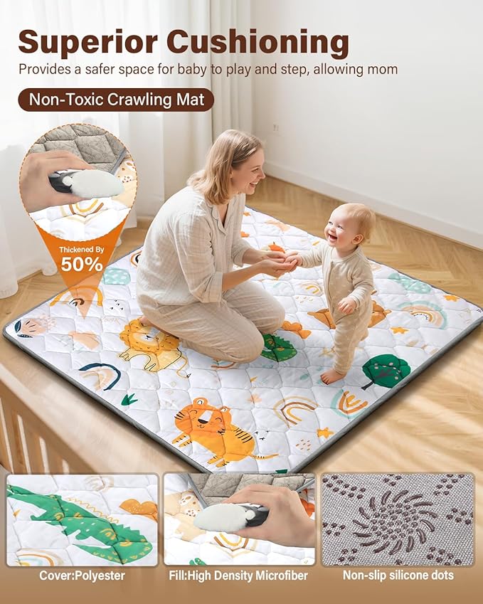 Baby Play Mat 47"x47", Non-Slip Baby Mat for Floor, Soft Thicker Playpen Mat, Portable Playmat, Crawling Mat for Babies, Toddlers & Infants to Play and Learn(Animal)
