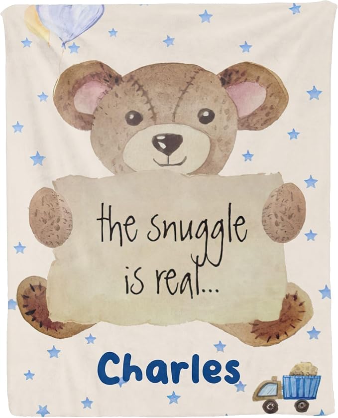 Personalized Baby Blanket for Boys Bear Custom Baby Blankets with Name Dotted Backing Customized Gifts for New Mom Customize Baby Blanket for Boy Kids Newborn Birthday