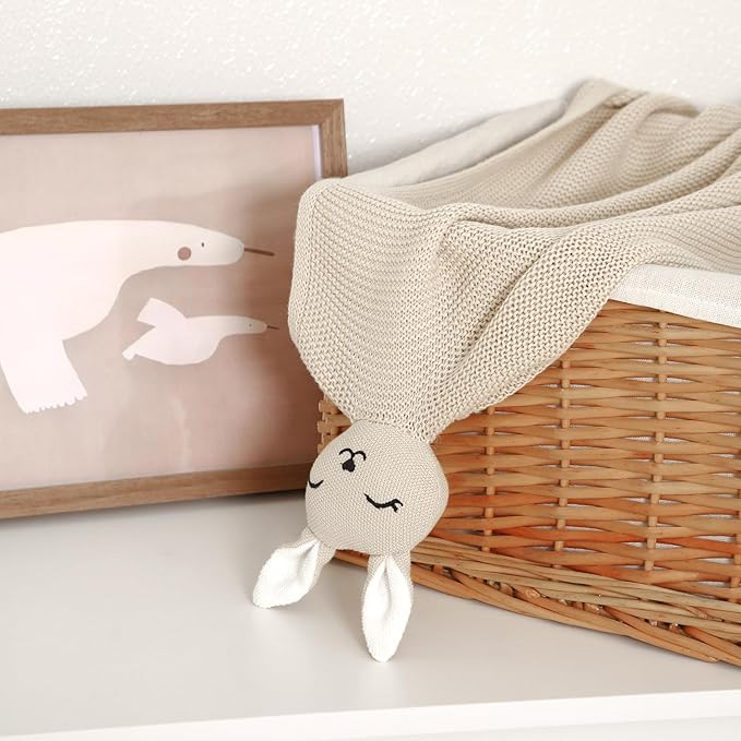 LAWKUL Bunny Lovey Baby Blanket Soft Plush Security Blanket Knit Snuggle Comfort for Newborns Toddlers Boy Girl Camel 40x30in