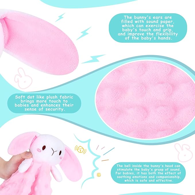 Loveys for Babies,Soft Baby Security Blanket for Newborn Infant Toddler Snuggle Toy Stuffed Animal,Lovey Bunny Security Blankets Baby Girl Gifts(Pink Bunny,12in)