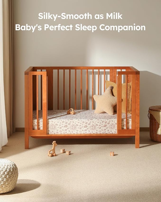 Baby Crib Sheets for Boys Girls, Fitted Crib Sheet Neutral 3 Pack for Standard Crib and Toddler Mattress, Breathable Soft Microfiber Baby Sheet 28x52x8in White Brown Sun God