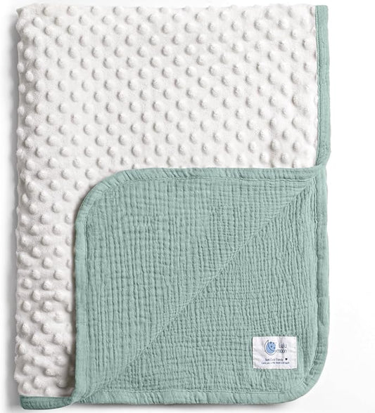 lulumoon Baby Blanket for Newborn Receiving: Minky Dot & Muslin Lightweight - Thermal Blanket Gift for Baby Shower & Hospital Welcoming 30"x40"(Sage)