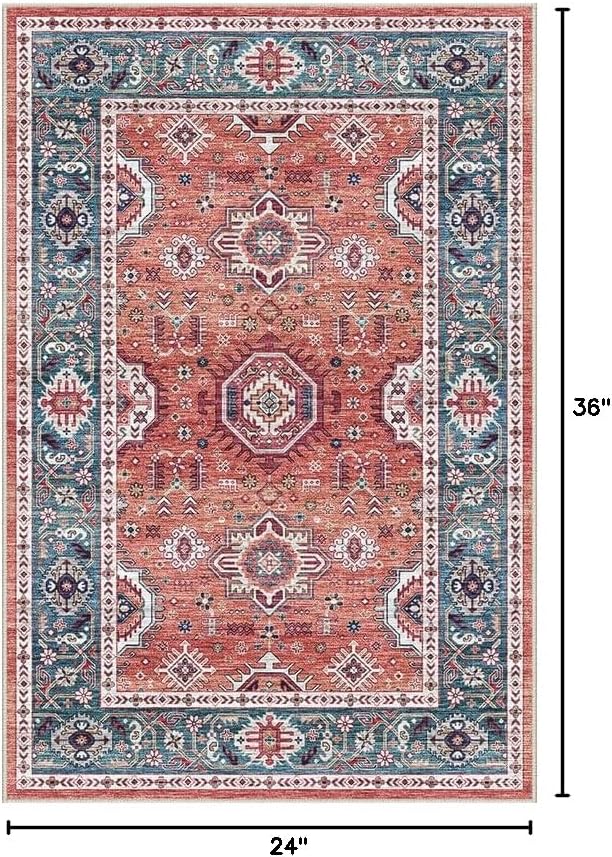 Dripex Vintage Collection Washable Area Rug - 2x3 Door Mat Small Entryway Rug Distressed Non-Slip Low-Pile Floor Carpet for Indoor Front Entrance Kitchen Bathroom Living Room Bedroom
