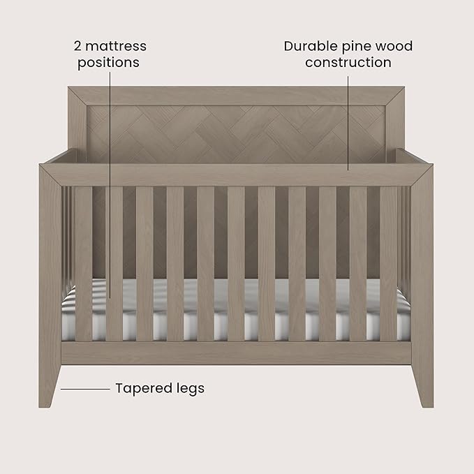 Child Craft Kieran 4-in-1 Convertible Crib, Baby Crib Converts to Day Bed, Toddler Bed and Full Size Bed, 3 Adjustable Mattress Positions, Non-Toxic, Baby Safe Finish (Crescent Gray)
