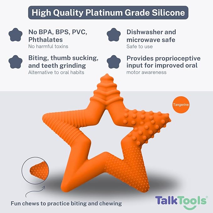 TalkTools Sensory Teeny Teether Star - Alternative to Thumb Sucking and Pacifiers, Enhances Oral Motor Awareness, Perfect for Children with Sensory Needs, Oral Development Aids (Tangerine)
