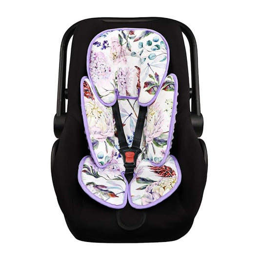 Infant Car Seat Insert for Newborn Girls Boys, HNHUAMING 2 In 1 Reversible Baby Car Seat Head & Body Support, Extra Soft Baby Car Seat Cushion Insert for Strollers, Swings, and Bouncers, Purple Floral