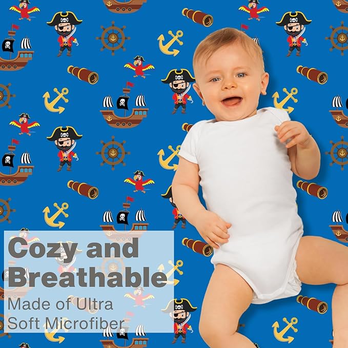 Everyday Kids 2 Pack Fitted Boys Crib Sheet, 100% Soft Breathable Microfiber Baby Sheet, Fits Standard Size Crib Mattress 28in x 52in, Nursery Sheet - Pirates/Grey