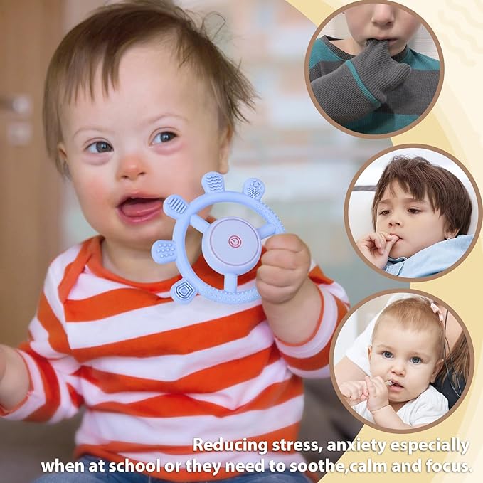 Vibrating Teether for Baby, Sensory Chew Toys for Autistic Children & Teething Toys for Babies 6-18 Months, USB Chargeable & 3X Vibration Settings. Toddler Travel Essential, Autism Sensory Products