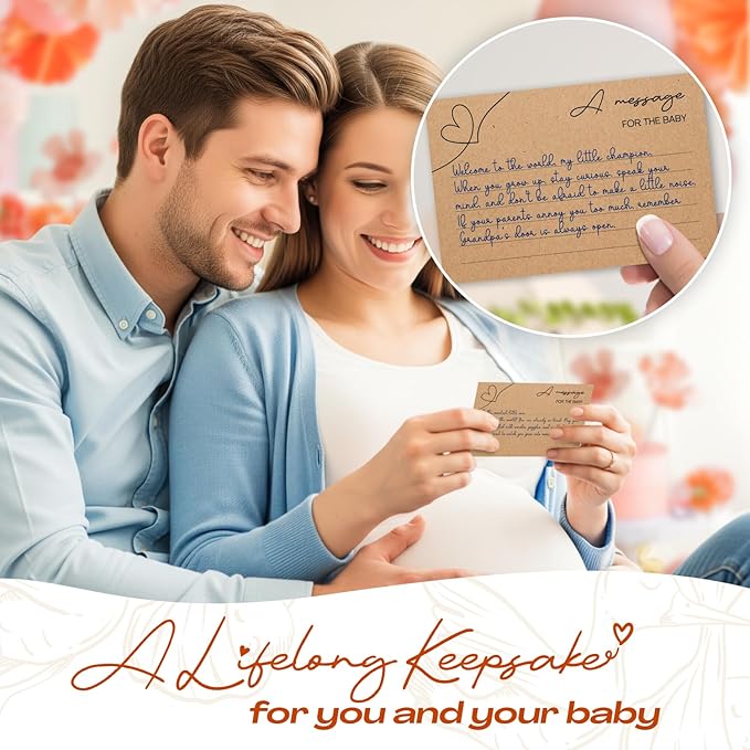 Baby Shower Advice Cards for Parents To Be - 50 pcs Double Sided Wishes Cards with Box - Wishes for Baby Shower Decoration Fun Baby Time Capsule Prediction Game Ideas Well Wishes for Mommy To Be