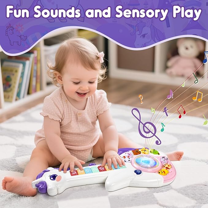 Marstone Toys for 1 Year Old Girl Birthday Gifts: Baby Musical Unicorn Toys 12-18 Months, Educational Cartoon Guitar for Toddlers 1-2, Infant Interactive Learning Present for 1st First Christmas, Xmas