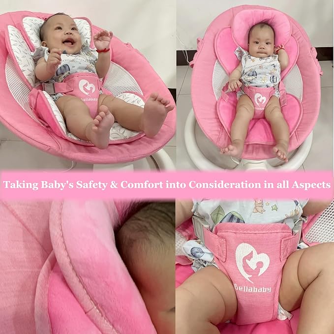Bluetooth Baby Swing for Infants, mecedora eléctrica para Bebe, 3 Seat Positions, 5 Swing Speed, 10 Music, Remote Control, USB Plug-in Power, Reversible Cushion, Compact & Portable, Pink, Girl