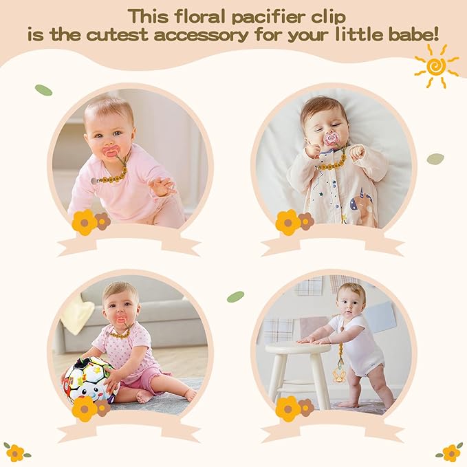 Pacifier Clip for Boys Girls Flower Daisy Macrame Pacifier Holder Leash Boho Wooden Clips Handmade Braided Cotton Paci Clip Baby Shower Birthday Gift