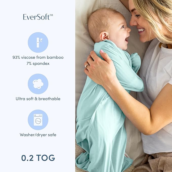 SleepingBaby EverSoft Zipadee-Zip Transition Swaddle - Roomy Wearable Blanket with Two Way Zipper - Viscose from Bamboo - Sea Glass, Large (12-24 Month)