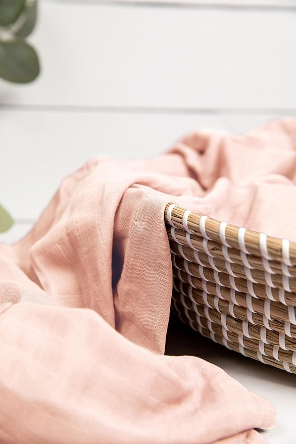 Premium Swaddle Blanket by BWD - Bamboo Viscose & Organic Cotton - Baby Girl Swaddle Set for Newborns and Infants, Muslin Baby Blanket, Ultra-Soft Luxury - 47 Inches (Dusty Blush)