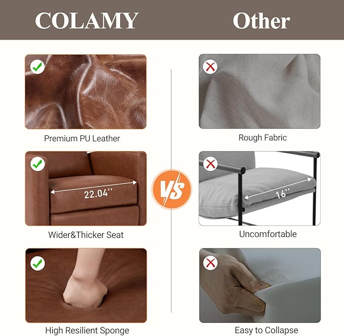 COLAMY Recliner Chair, PU Leather 360° Swivel Rocker Recliner, Nursery Glider Recliner with Ergonomic High Backrest and Upholstered Deep Seat for Living Room, Bedroom, Color Cocoa