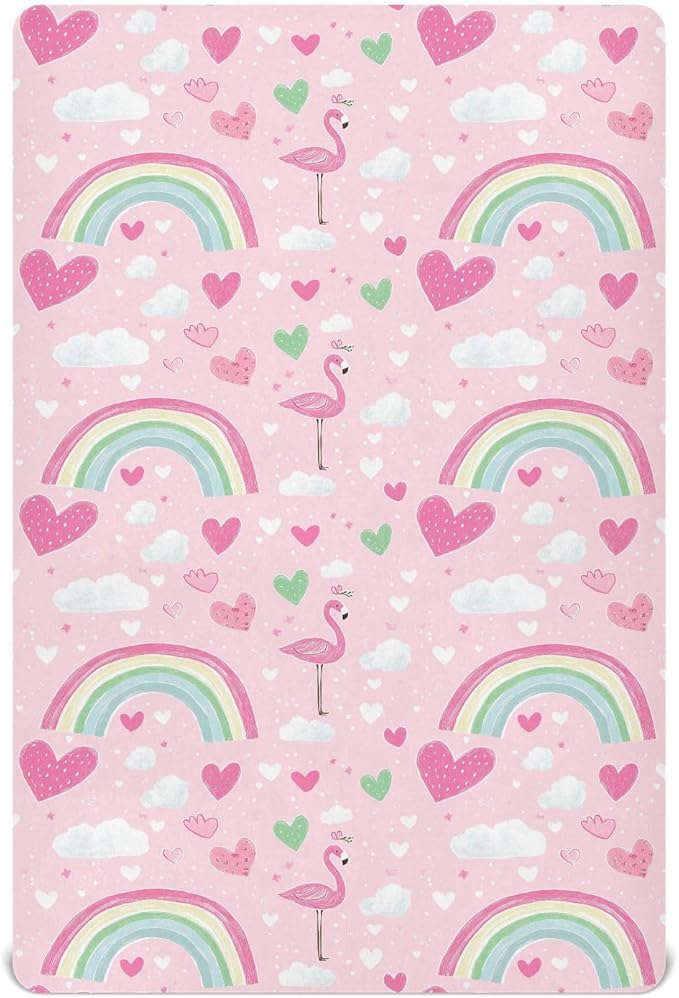 Baby Crib Sheets Cute Flamingo Crib Sheets for Boys Girls,Neutral Bassinet Toddler Bed Play Sheets Breathable Soft and Portable 52 * 28 * 9in
