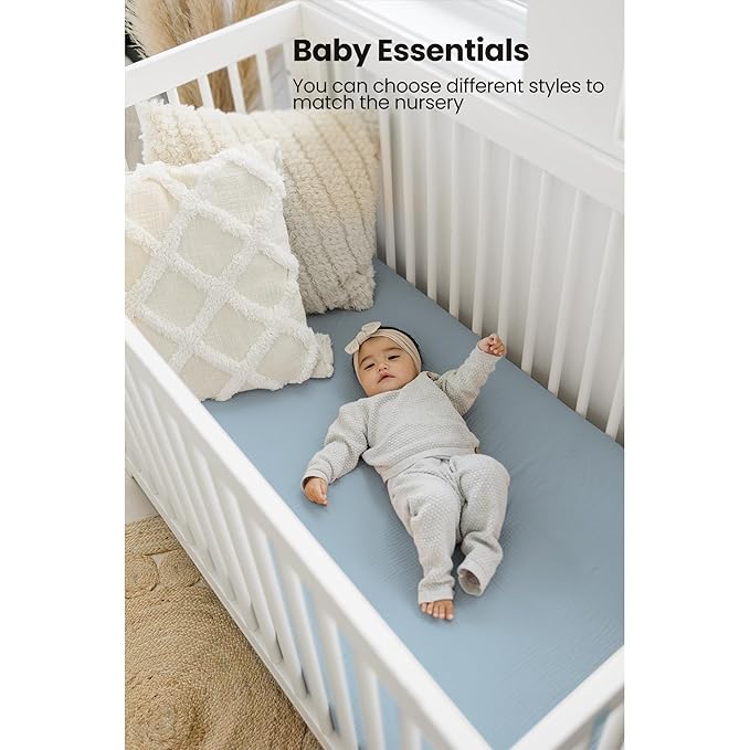 Konssy Muslin Crib Sheets for Boys, Soft Cotton Neutral Baby Sheets for Standard Crib Mattress 2 Pack, 52"x28" (Star,Blue)