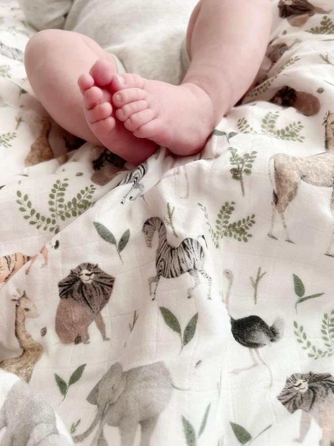 Little Jump Breathable Muslin Swaddle Blankets - 2 Pack Jungle & Green - Softest Baby Receiving Blankets for Boys and Girls (Jungle & Green)