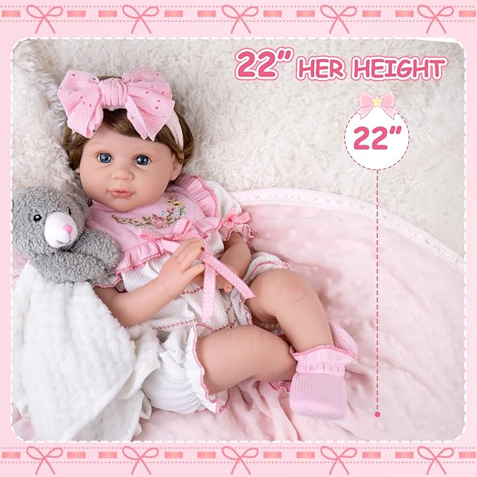 Aori Reborn Baby Dolls Lifelike - 22 Inch Realistic Reborn Baby Girl with Handmade Details | Includes Pink Outfit, Pacifier & Certificate | Premium Soft Vinyl Doll Gift for Collectors, Kids 3+