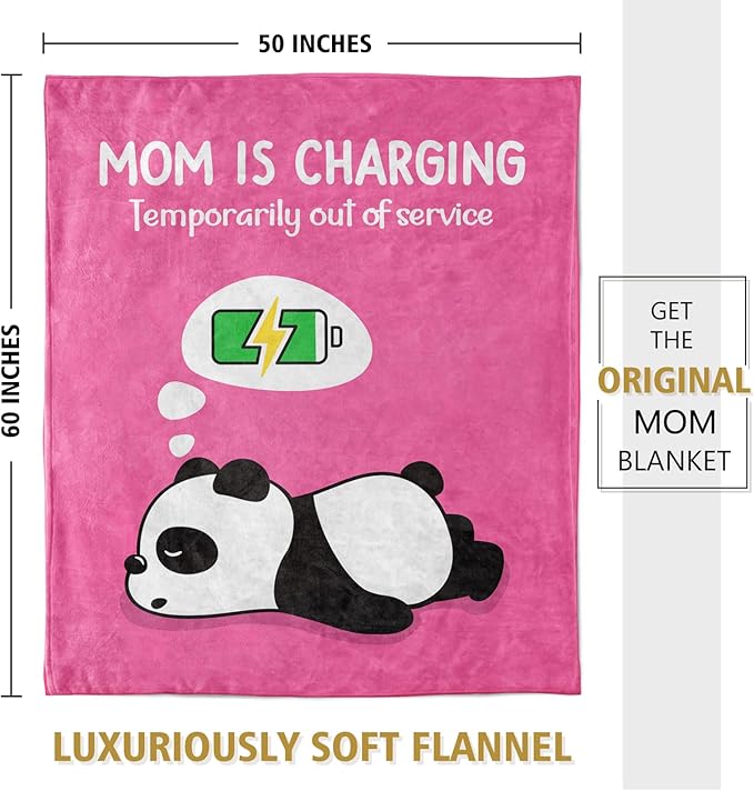 Craftique Gifts for Mom Birthday Christmas- Funny Soft Mom is Charging Blanket- New Moms Gifts for Women, Practical Blanket Throw for Napping Travel, 60”×50”
