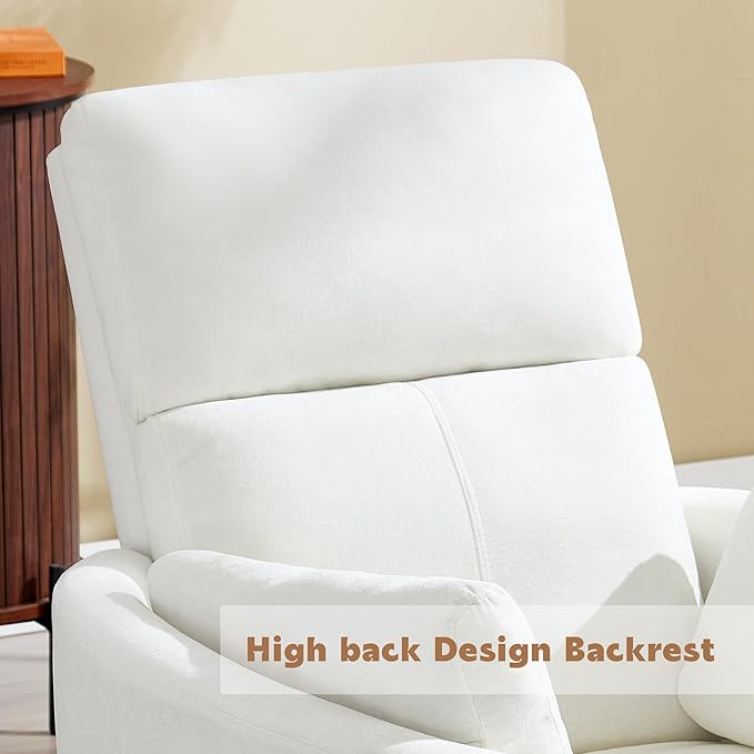 Swivel Rocker Recliner Chair, Manual Nursery Rocking Chair Upholstered Adult Rocking Chair with 2 Pillows for Living Room Bedroom (White, Manual Operation)