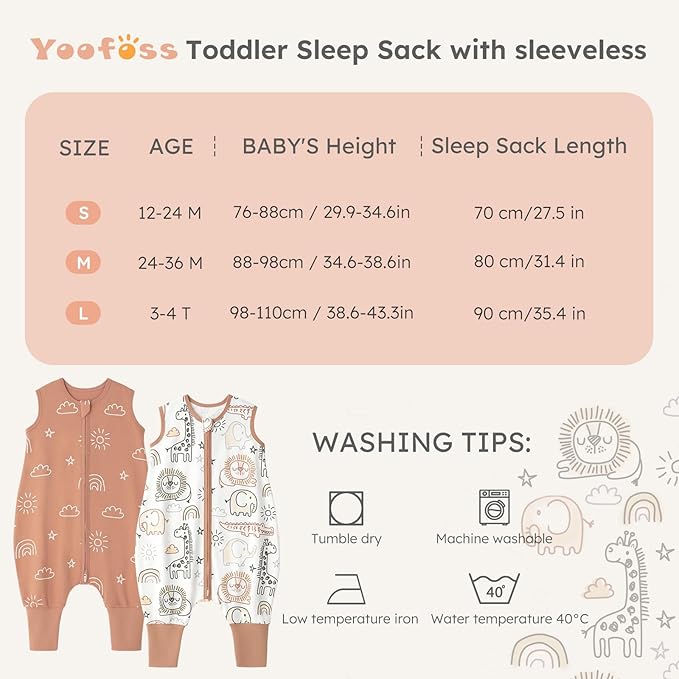 Yoofoss Toddler Sleep Sack With Feet 3-4T 100% Organic Cotton Baby Sleep Sack with Legs Toddler Wearable Blanket with 2-Way Zipper